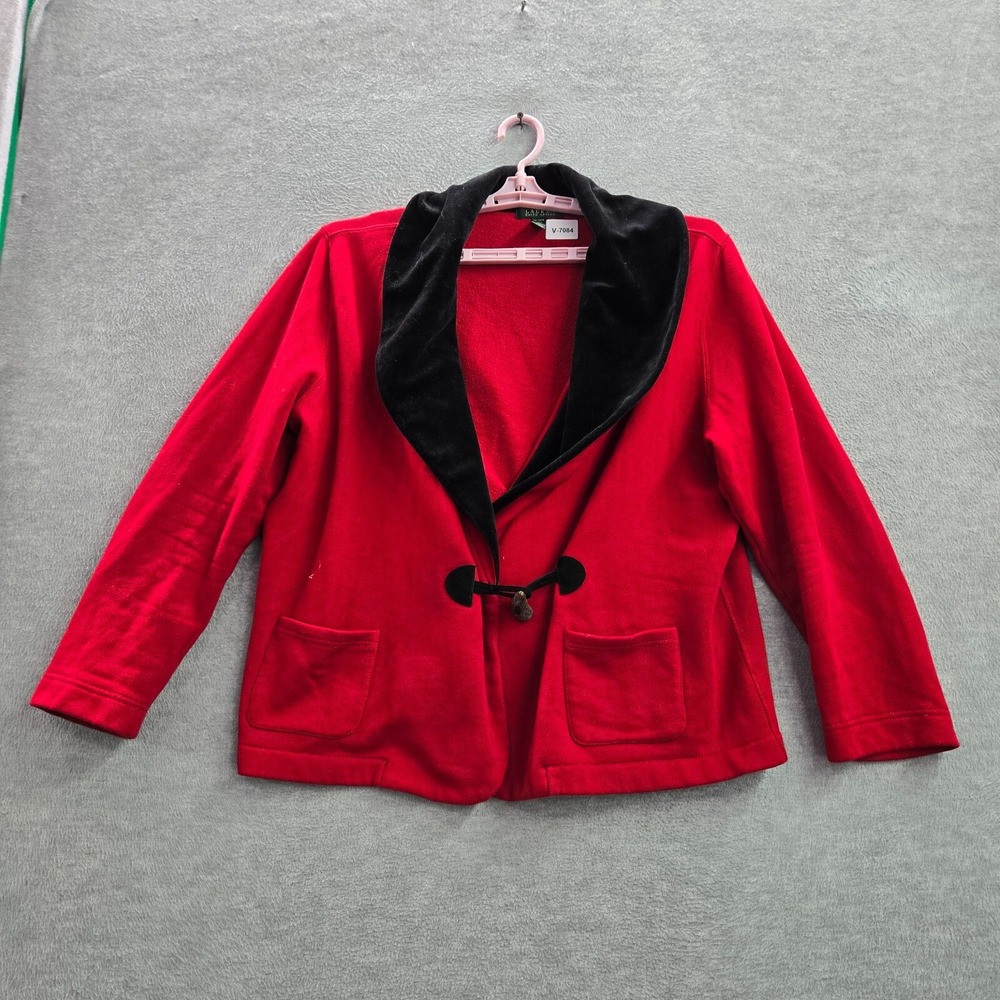 Lauren Ralph Lauren Women Blazer 2X Red Fleece Toggle Velour Collar